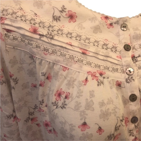Aria Collection White Pink Gray Printed Nightgown Scalloped Hem 3/4 Sleeve Sz. S - Picture 3 of 6